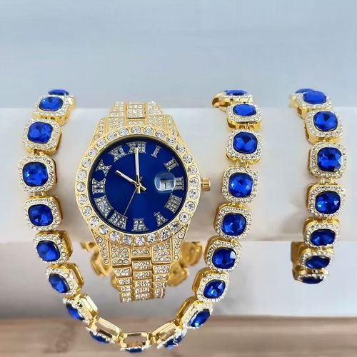 🎤Hip-hop trend is coming! Red, green and blue are interwoven, bracelets, watches and necklaces are a complete set, the charm is irresistible🔥