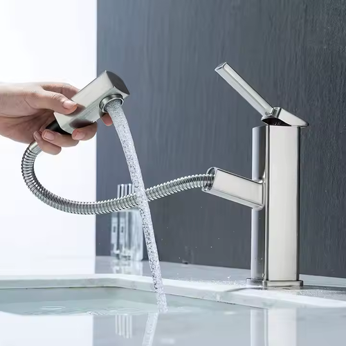 🛀🛀New modern faucet pull-out hot and cold water brass material with ceramic core