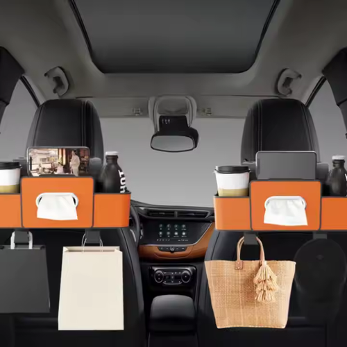 💥Multifunctional Car Seat Back Storage Box Leather Interior Accessory with Water Cup Holder Hook Rear Seat Tissue Storage
