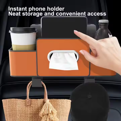 💥Multifunctional Car Seat Back Storage Box Leather Interior Accessory with Water Cup Holder Hook Rear Seat Tissue Storage