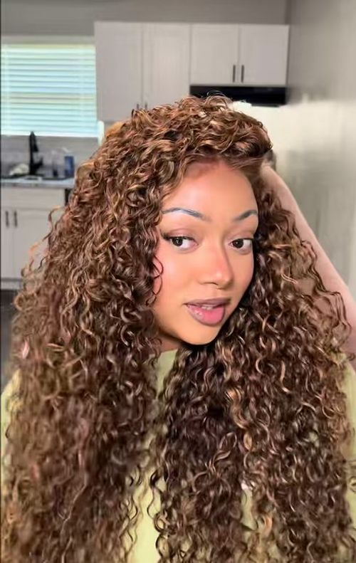 🙌🏾Peruca longa ondulada feminina com cabelo pré-esticado 🧡 Peruca com