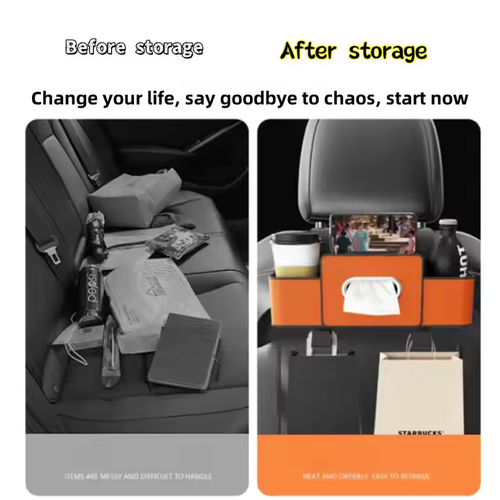 💥Multifunctional Car Seat Back Storage Box Leather Interior Accessory with Water Cup Holder Hook Rear Seat Tissue Storage