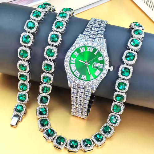 🎤Hip-hop trend is coming! Red, green and blue are interwoven, bracelets, watches and necklaces are a complete set, the charm is irresistible🔥