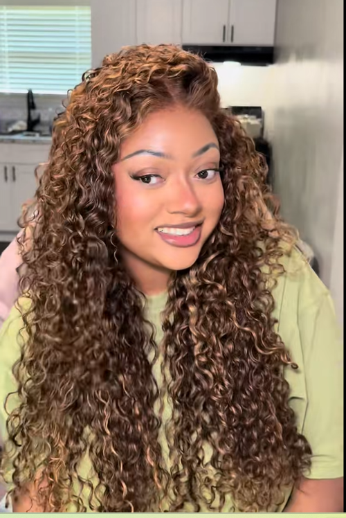 🙌🏾Peruca longa ondulada feminina com cabelo pré-esticado 🧡 Peruca com