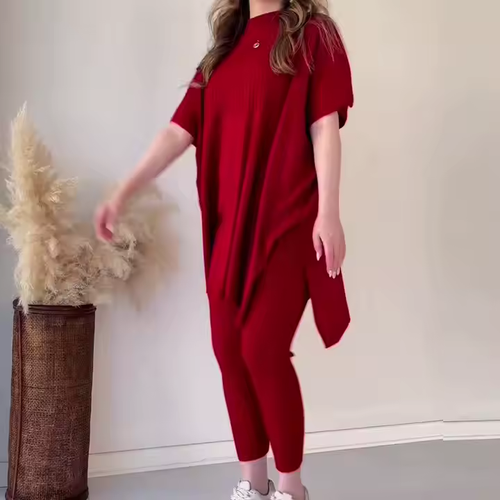 🔥(⏰Clearance Sale 49% )🥂Round Neck Bat Knitted Two-Piece Set