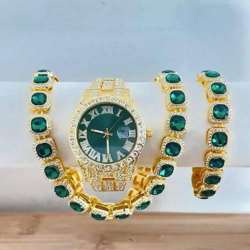 🎤Hip-hop trend is coming! Red, green and blue are interwoven, bracelets, watches and necklaces are a complete set, the charm is irresistible🔥
