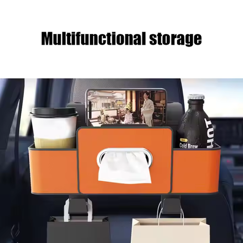 💥Multifunctional Car Seat Back Storage Box Leather Interior Accessory with Water Cup Holder Hook Rear Seat Tissue Storage