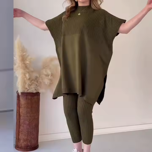 🔥(⏰Clearance Sale 49% )🥂Round Neck Bat Knitted Two-Piece Set