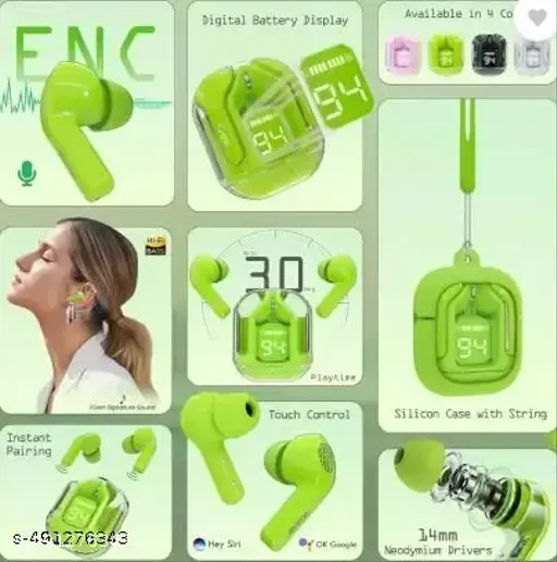 ✨HiFi Stereo Dual Microphone Mini Sport Ear Buds ENC Noise Cancelling Transparent Small Mini Bluetooth Earphones🎧