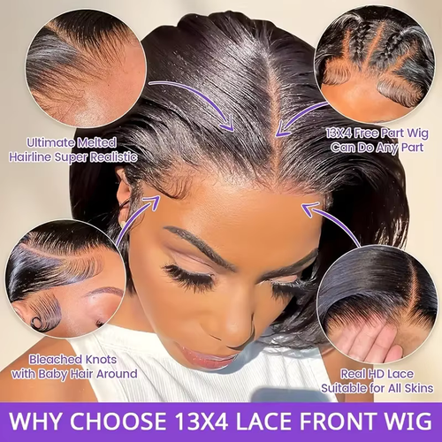 👩Glueless Wig Human Hair 13x6 Full HD Transparent Lace Front Wig Black Women Natural Human Hair Wig
