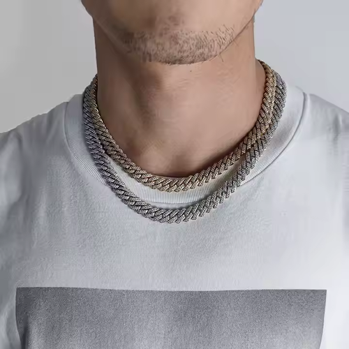 Hip Hop Street Trend Style Diamond Cuban Chain Set with Zircon Electroplated 18K Gold Jewelry Components