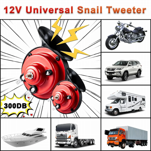 Super Loud Train Horns, 12V Waterproof Durable Car Air Electric Snail Horn, Raging Sound Air Horns Replacement Kit, Automotive Accessories Universal for Car, Motorcycle, Truck, Bike, Boat (Red)