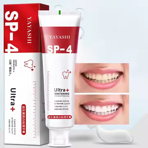 Creme Dental Probiótico — eficaz contra dentes amarelados e mau hálito, limpa profundamente, mantém o hálito fresco por mais tempo, branqueia os dentes, previne cáries e protege suavemente as gengivas.