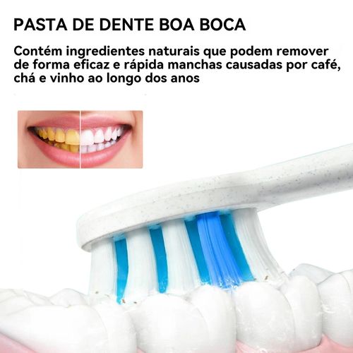 Creme Dental Probiótico — eficaz contra dentes amarelados e mau hálito, limpa profundamente, mantém o hálito fresco por mais tempo, branqueia os dentes, previne cáries e protege suavemente as gengivas.