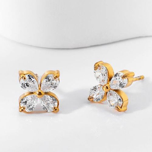 Kit de Acessórios de Aço Inoxidável com Colar, Pulseira, Anel e Brincos para Mulheres - Novo Modelo, Estiloso, Luxuoso, Elegante, com Revestimento de 18K e Zircônios Florais