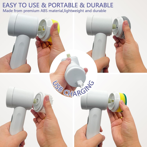 Conjunto de Escova de Limpeza Elétrica 5 em 1 Multifuncional para Casa — ideal para panelas, louça, cozinha, banheiro, banheira, sapatos, carro e móveis