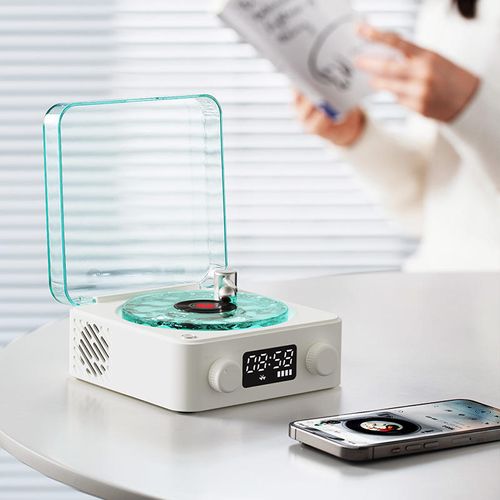 Waves Vinyl Player BT Speaker with White Noise Retro Turntable Speaker Sleep Aid Vitrola Shaped Speaker with RGB Light for Girl
