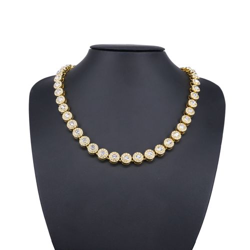 Mens Jewelry Hip Hop Full Diamond Round 45cm   Zircon Necklace for Men Women Gold Plated Zinc Alloy Chain Accessory for