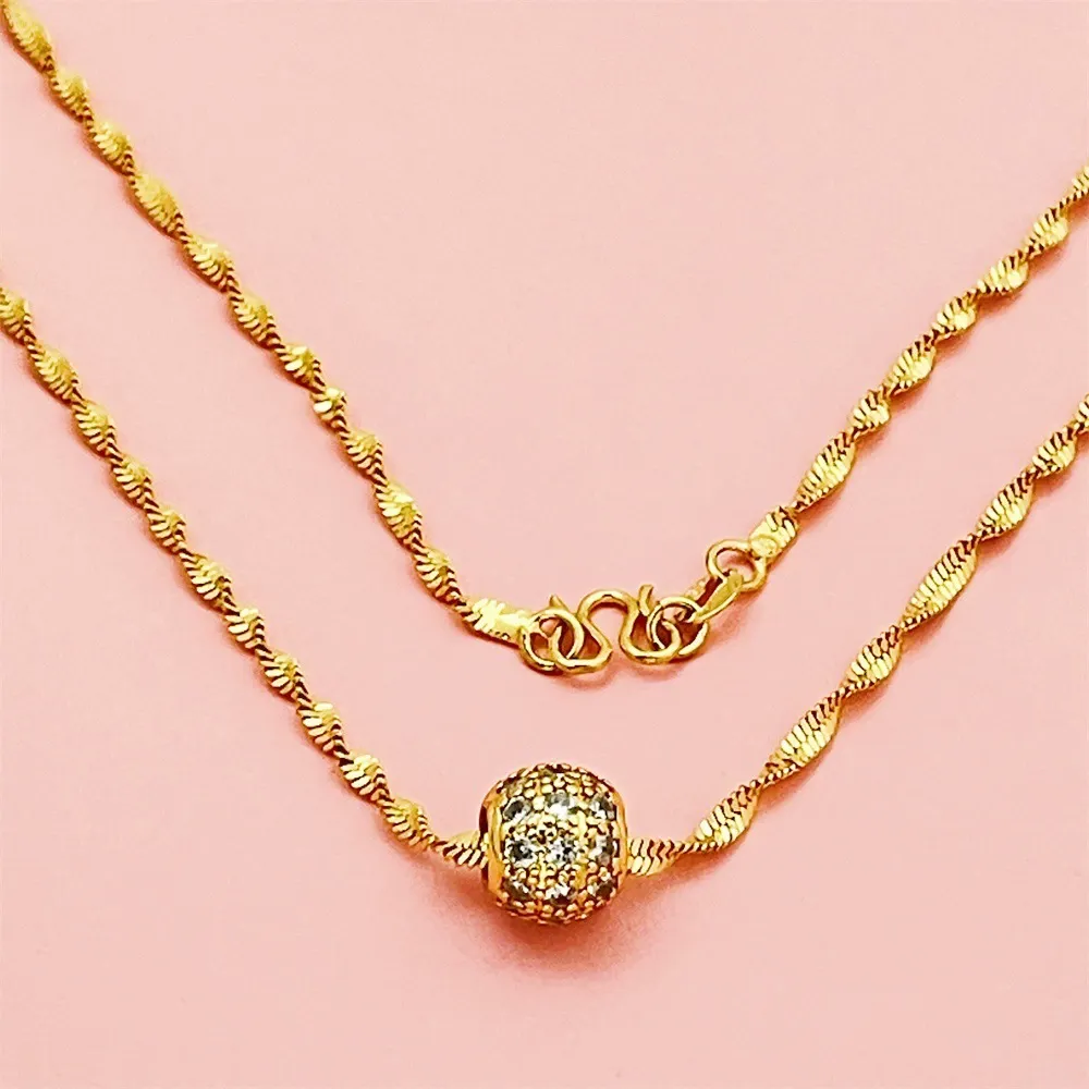 24K gold-plated necklace, copper base with vacuum plating, women's lucky bead necklace.