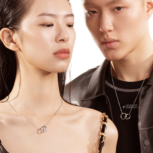 Möbius series double ring necklace, unisex necklace