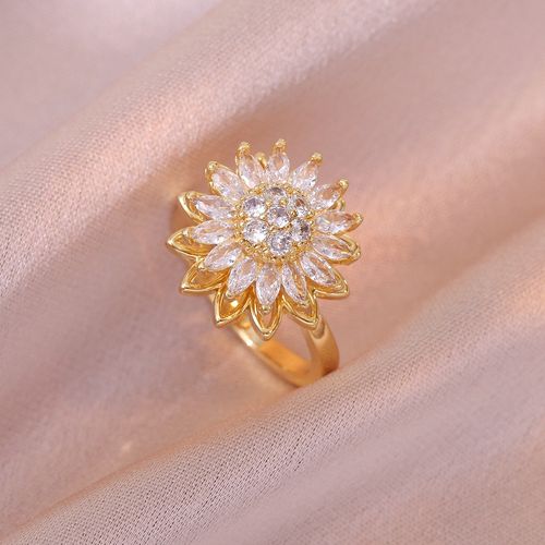 Sunflower flower zircon rotating three-piece set jewelry earrings bracelet ring