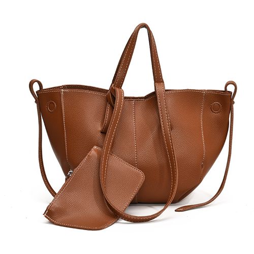 French Style Large Capacity Women's Shoulder Bag PU Leather with  Portable Boat Bag for Commuting Tote Bag