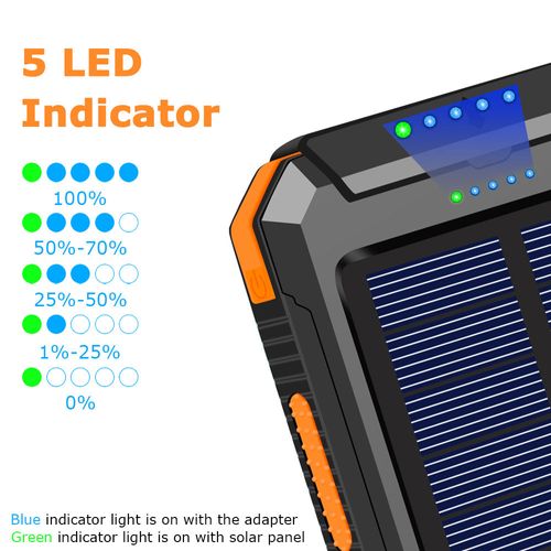 10000mah  with Solar Panel Portable Powerbank Dual USB Cell Phone Charger External Battery Power Bank with Light