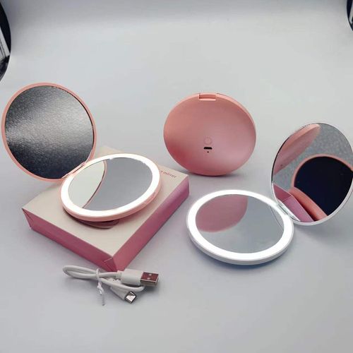New Mini Portable LED Lighted Makeup Mirror Round Stackable Lighted Makeup Mirror