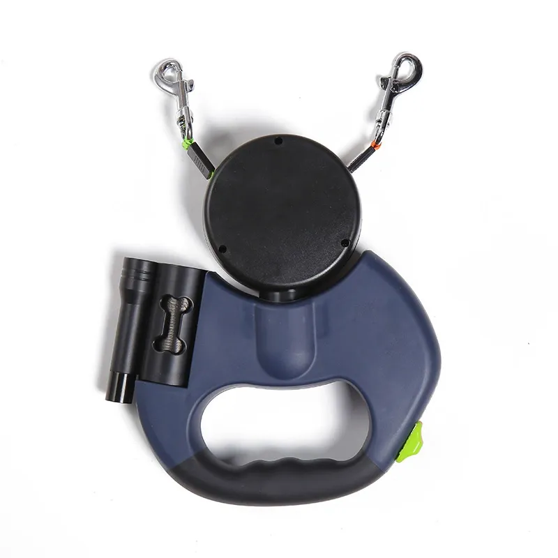 Double Retractable Dog Lead Reinforced Extendable with Non-Slip Handle Dog Leash with LED Light and Rubbish Box for Walking