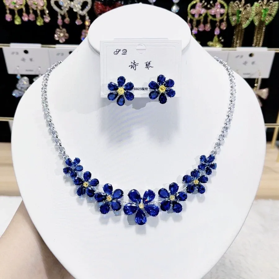New Plum Blossom Zircon Luxury Necklace Earring Set