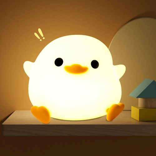 Cute Bean Duck Soft Silicone Patting Night Light With Touch Sensor USB Rechargeable Bedside Table Lamp for Bedroom Living Room