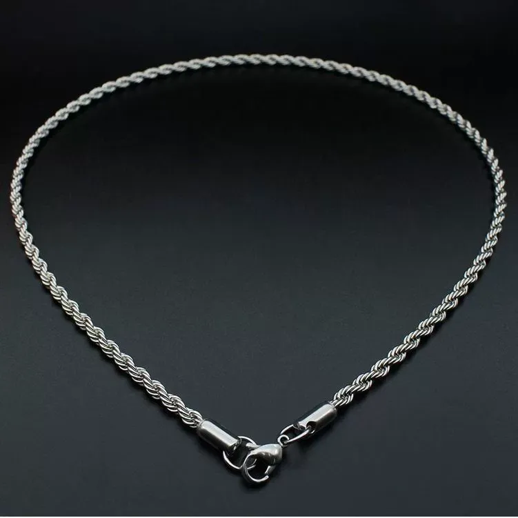 No fading hip-hop plain chain 2mm encryption stainless steel twist necklace