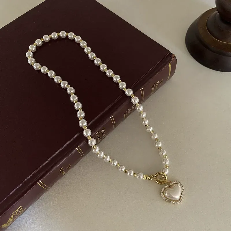 Korean style light luxury pearl heart necklace for women, new clavicle necklace jewelry