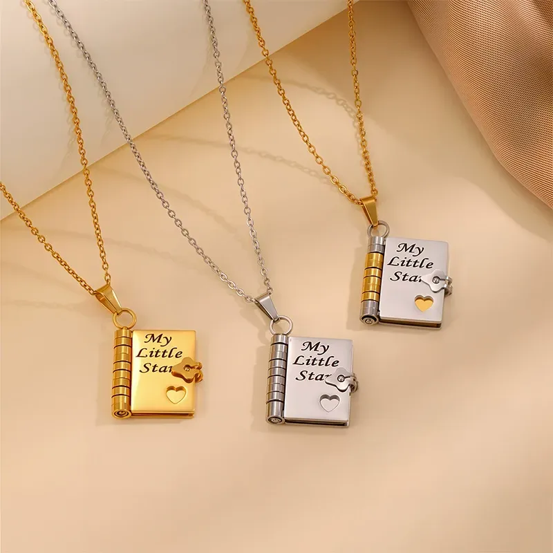 Popular book necklace that won't fade, titanium steel necklace for women