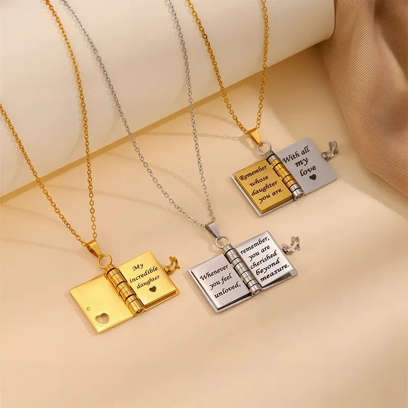 Popular book necklace that won't fade, titanium steel necklace for women