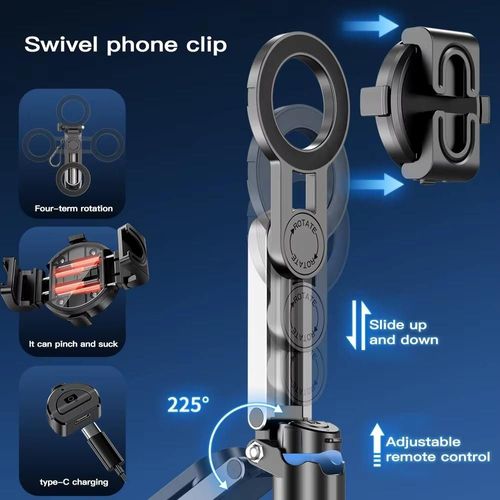 Portable Mini Magnetic Selfie Stick with Remote Control Extendable Handheld Cell Phone Tripod Stand for Video Vlog Recording