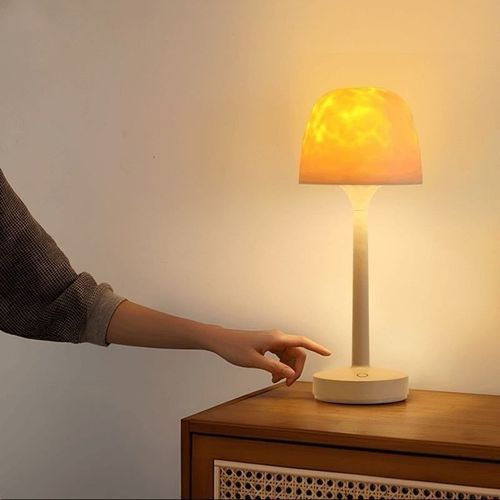 Aurora Projection Rotating Bedside Table Lamp 16 RGB LED Colors Water Ripple Effect Remote Control Cordless Battery Operated