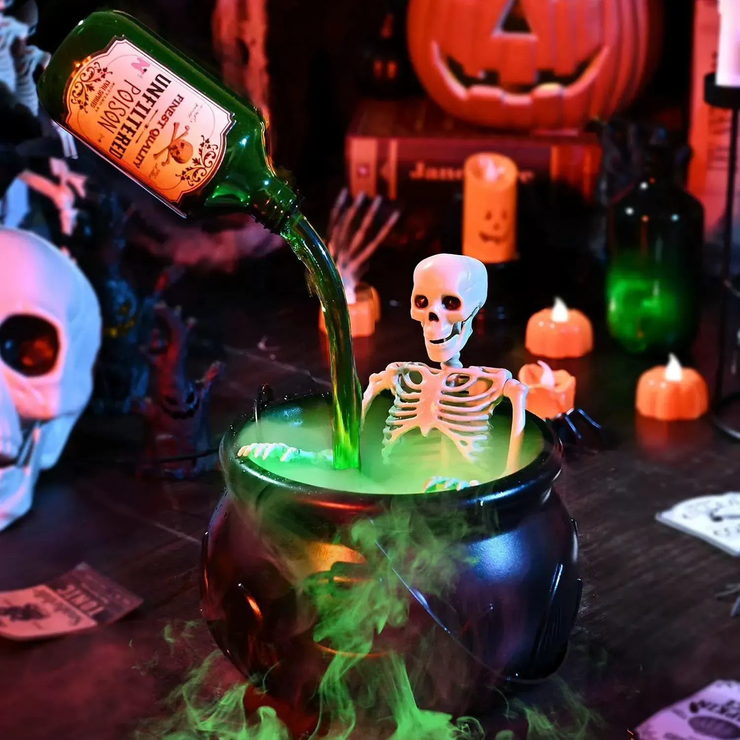 2025 Hot Halloween Skeleton Bath Decor Cauldron Diffuser Decorative Centerpiece Creative Cauldron Style for Spooky Party Home