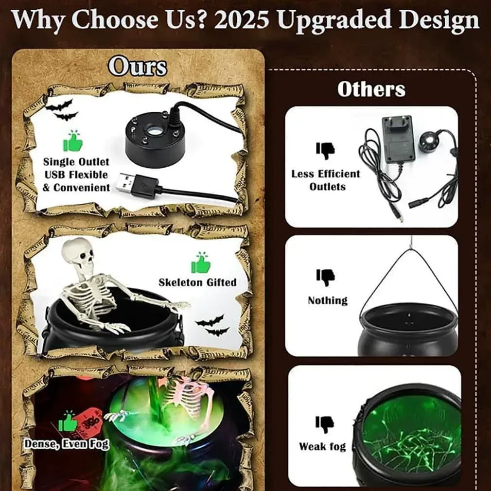 2025 Hot Halloween Skeleton Bath Decor Cauldron Diffuser Decorative Centerpiece Creative Cauldron Style for Spooky Party Home
