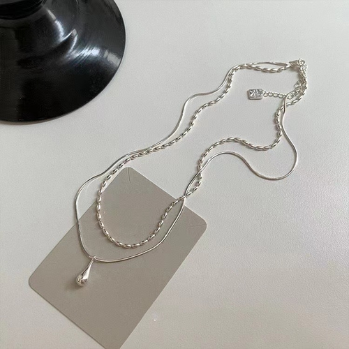 Double chain titanium steel teardrop necklace for women, retro personality necklace clavicle jewelry