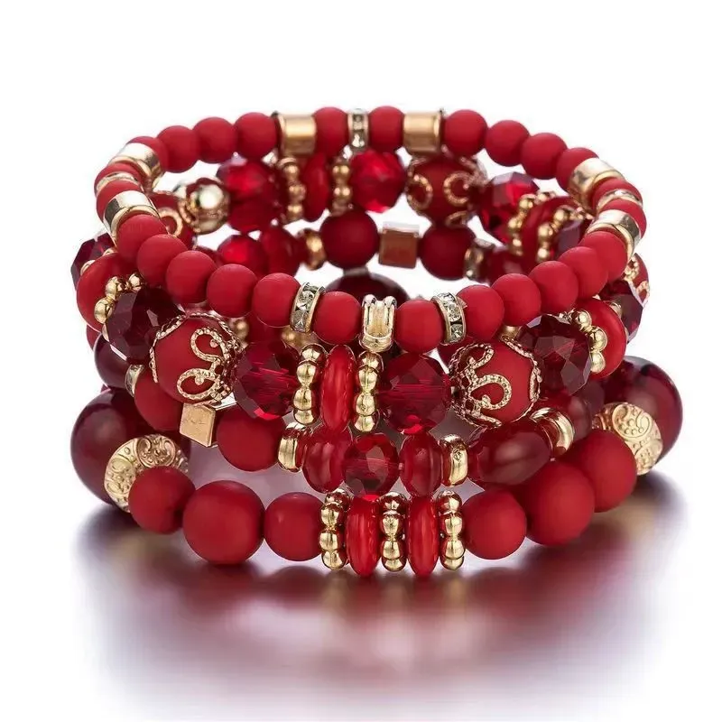 Fashionable Bohemian style multi-layer bracelet Crystal peach heart beaded bracelet