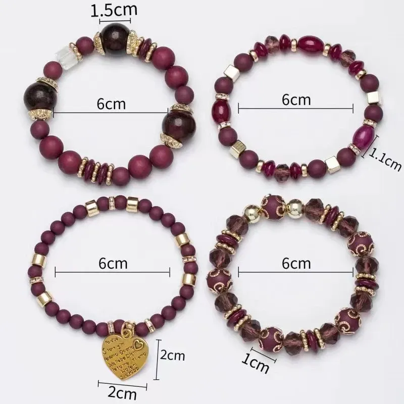 Fashionable Bohemian style multi-layer bracelet Crystal peach heart beaded bracelet