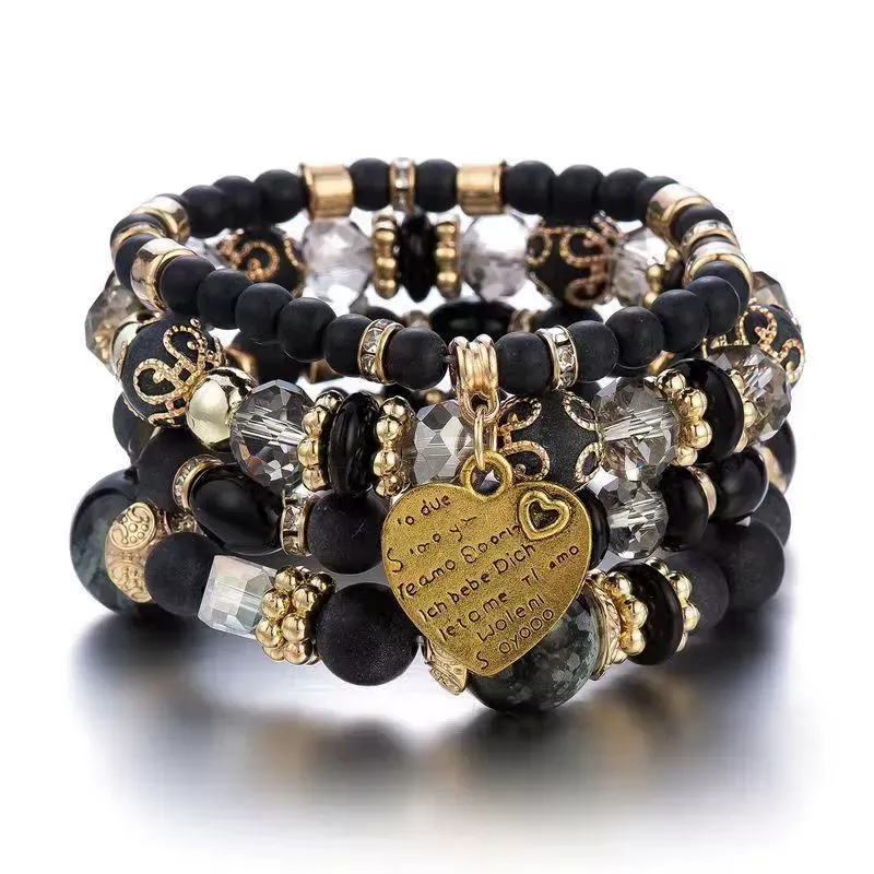 Fashionable Bohemian style multi-layer bracelet Crystal peach heart beaded bracelet