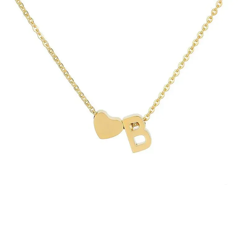 Stainless steel English letter peach heart combination necklace