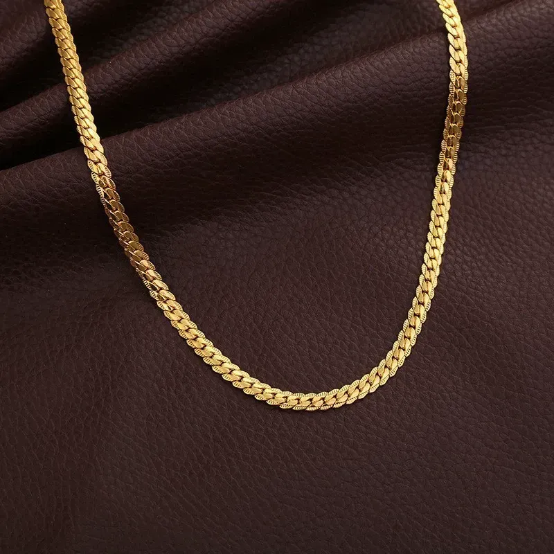 Hot selling necklace in Europe and America 5MM side embossed necklace fashionable copper necklace