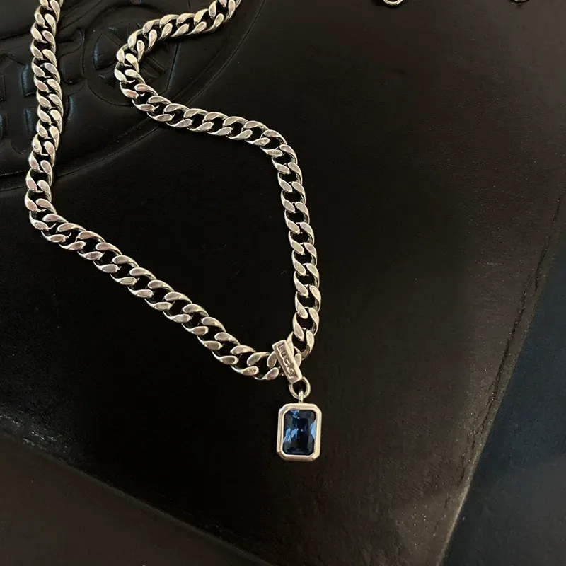 Blue zircon necklace for women niche design heavy simple thick chain lucky clavicle chain