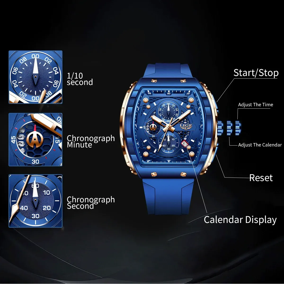 LIGE LG89148 Dropshipping China Male Quartz Watch Stylish Silicone Strap Chrono Calendar in Stock New Business Hand Watch