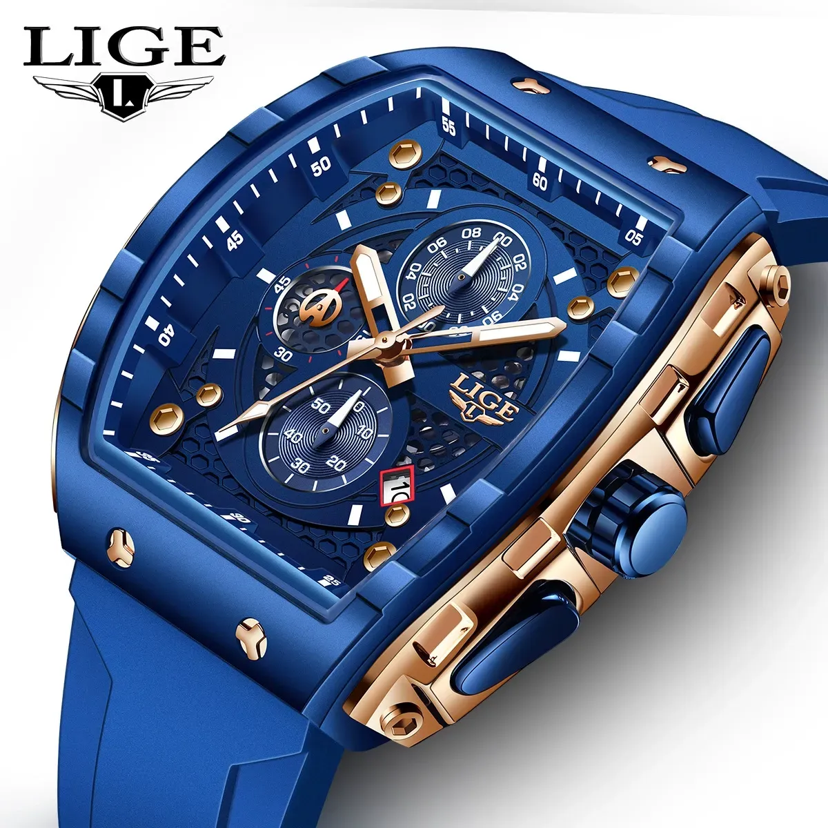 LIGE LG89148 Dropshipping China Male Quartz Watch Stylish Silicone Strap Chrono Calendar in Stock New Business Hand Watch