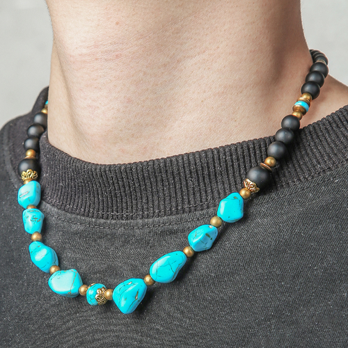 New Men's Turquoise Necklace Unique Necklace Niche Design Hip-Hop Necklace