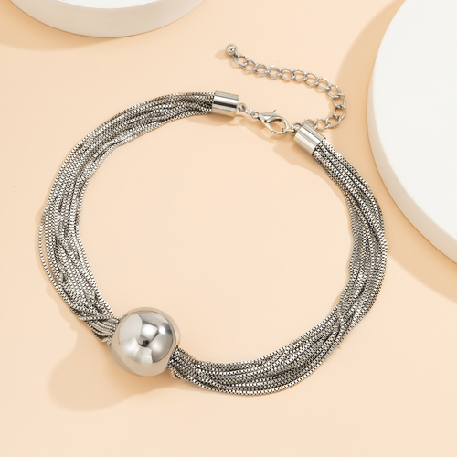 Multi-layer chain stacking necklace Simple niche geometric sphere personality necklace